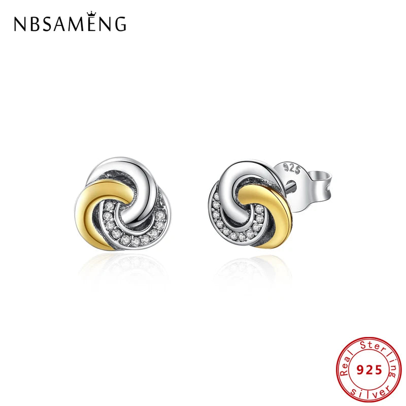 925 Sterling Silver Interlinked Circles Stud Earrings Pave CZ