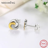 925 Sterling Silver Interlinked Circles Stud Earrings Pave CZ