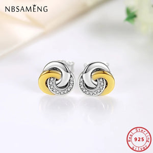 925 Sterling Silver Interlinked Circles Stud Earrings Pave CZ