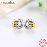 925 Sterling Silver Interlinked Circles Stud Earrings Pave CZ