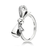 925 Sterling Silver pan Ring Lettering LOGO Clover Petal Bow Ring Female