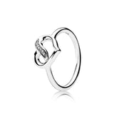 925 Sterling Silver Pan Ring with Lettering Logo Clover Petal Bow