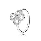 925 Sterling Silver Pan Ring with Lettering Logo Clover Petal Bow