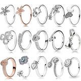 925 Sterling Silver Pan Ring with Lettering Logo Clover Petal Bow