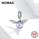 925 Silver Necklace Pendant Purple Glass Elf Ball Charm for DIY Jewelry Making