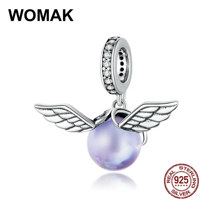 925 Silver Necklace Pendant Purple Glass Elf Ball Charm for DIY Jewelry Making