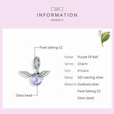 925 Silver Necklace Pendant Purple Glass Elf Ball Charm for DIY Jewelry Making