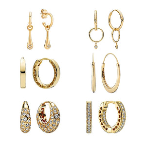 18K Shine Hoops Earrings Zircon Stones Dangling