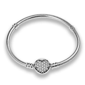 925 Silver Snake Chain Charm Bracelet DIY Gift Women Jewelry