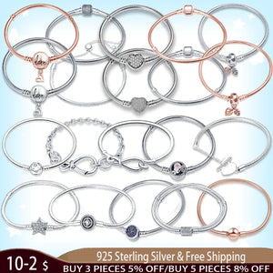 925 Silver Snake Chain Charm Bracelet DIY Gift Women Jewelry