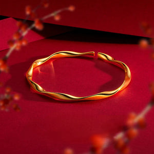 24K Yellow Cycle Open Bracelet Women Baby Pure 999 Golden Plated Bangles