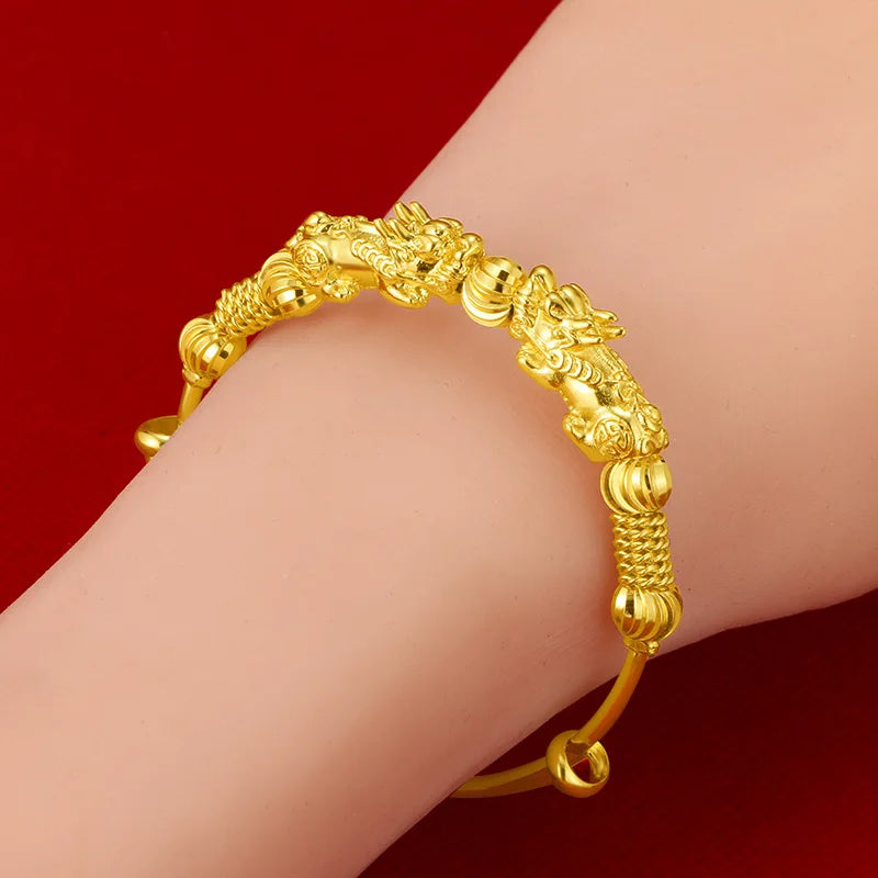 24K Yellow Money Pixiu Transfer Beads Bracelets for Women Baby