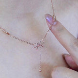 Romantic Purple Bow Necklace Pendant 14K Rose Jewelry