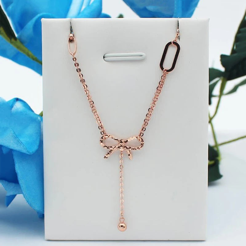 Romantic Purple Bow Necklace Pendant 14K Rose Jewelry