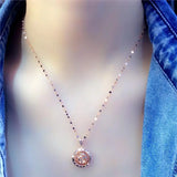 14K Rose Necklace with Purple Water Drop Pendant