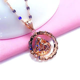 14K Rose Necklace with Purple Water Drop Pendant