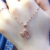 14K Rose Necklace with Purple Water Drop Pendant