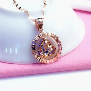 14K Rose Necklace with Purple Water Drop Pendant