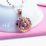 14K Rose Necklace with Purple Water Drop Pendant