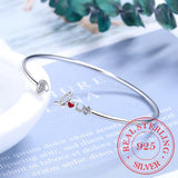 925 Silver Love Letter Red Heart Cuff Bracelet Bangle