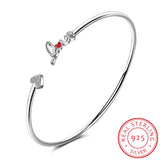 925 Silver Love Letter Red Heart Cuff Bracelet For Women