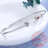 925 Silver Love Letter Red Heart Cuff Bracelet Bangle
