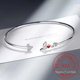 925 Silver Love Letter Red Heart Cuff Bracelet Bangle