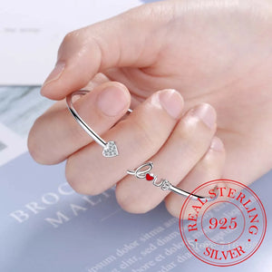 925 Silver Love Letter Red Heart Cuff Bracelet Bangle