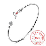 925 Silver Love Letter Red Heart Cuff Bracelet Bangle