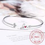 925 Silver Love Letter Red Heart Cuff Bracelet Bangle