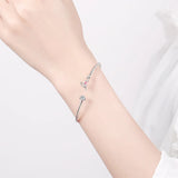 925 Silver Love Letter Red Heart Cuff Bracelet For Women