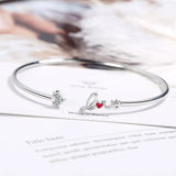 925 Silver Love Letter Red Heart Cuff Bracelet For Women