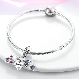 925 Silver CZ Boy & Girl Heart Dangle Charm for Bracelet Necklace