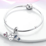 925 Silver CZ Boy & Girl Heart Dangle Charm for Bracelet Necklace