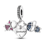 925 Silver CZ Boy & Girl Heart Dangle Charm for Bracelet Necklace