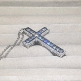 925 Silver Cross Pendant Necklace with Simulated Diamond