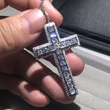 925 Silver Cross Pendant Necklace with Simulated Diamond