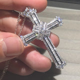 925 Silver Bible Jesus Cross Pendant Necklace with Simulated Diamond