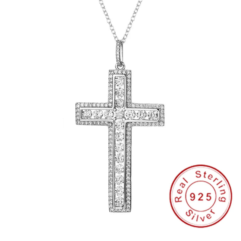 925 Silver Cross Pendant Necklace with Simulated Diamond