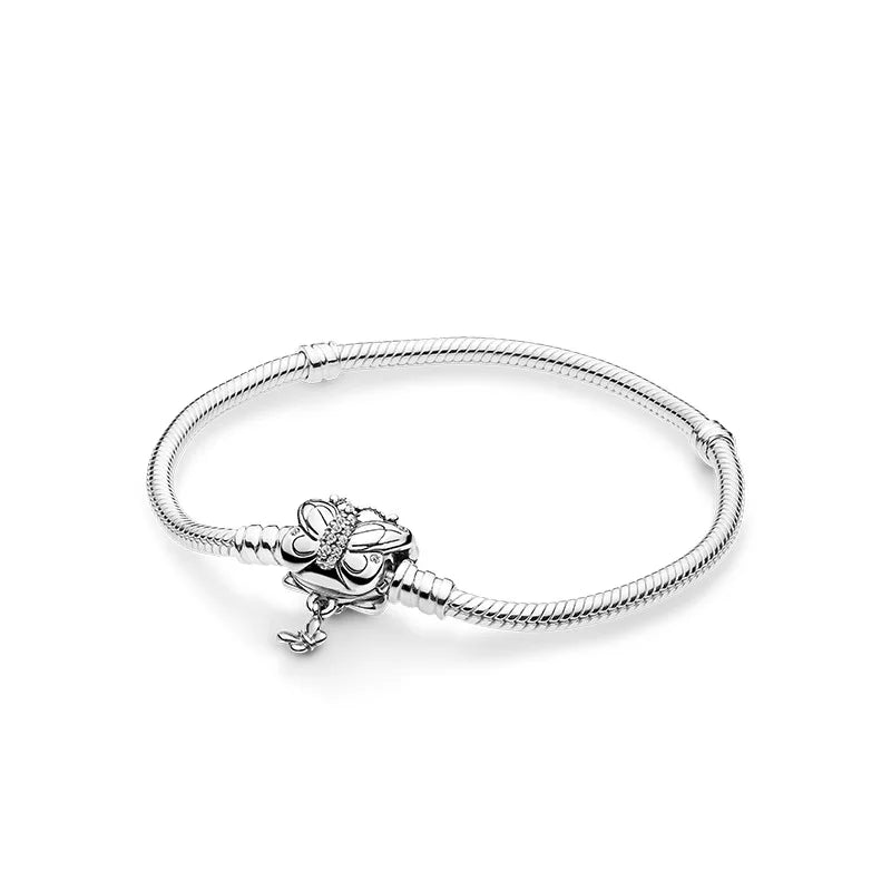 925 Silver Butterfly Button Pan Bracelet for European Charm Bracelets
