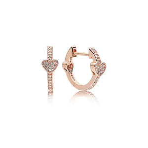 925 Silver Pan Earrings Alluring Hearts Crystal Studs Wedding Gift