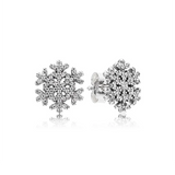 925 Silver Snowflake Pan Earrings with Crystal Cz for Women