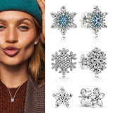 925 Silver Snowflake Pan Earrings with Crystal Cz for Women
