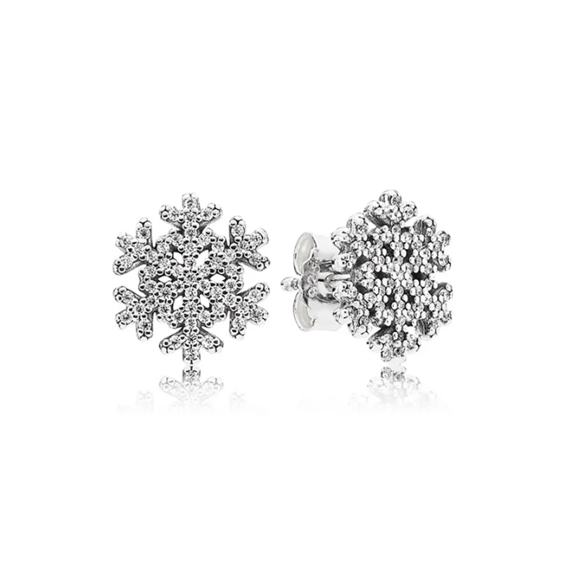 925 Silver Snowflake Pan Earrings with Crystal Cz for Women