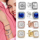 925 Silver Square Crystal Pan Earrings - Wedding Jewelry Gift