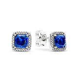 925 Silver Square Crystal Pan Earrings - Wedding Jewelry Gift