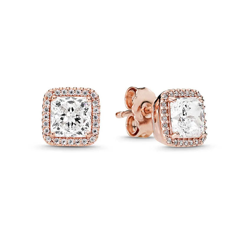 925 Silver Square Crystal Pan Earrings - Wedding Jewelry Gift