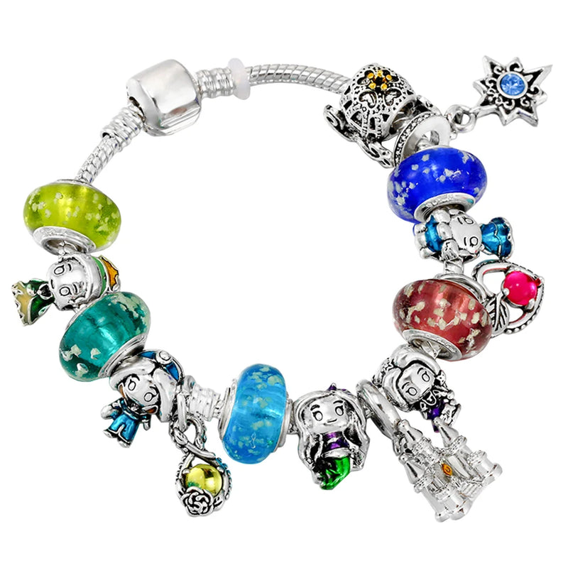 925 Silver Princess Glass Beads Snake Bracelet Set