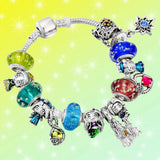 925 Silver Princess Glass Beads Snake Bracelet Set