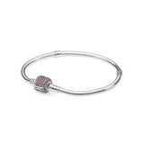 925 Silver Sparkling Crystal Button Pan Bracelet for European Charm Bracelets